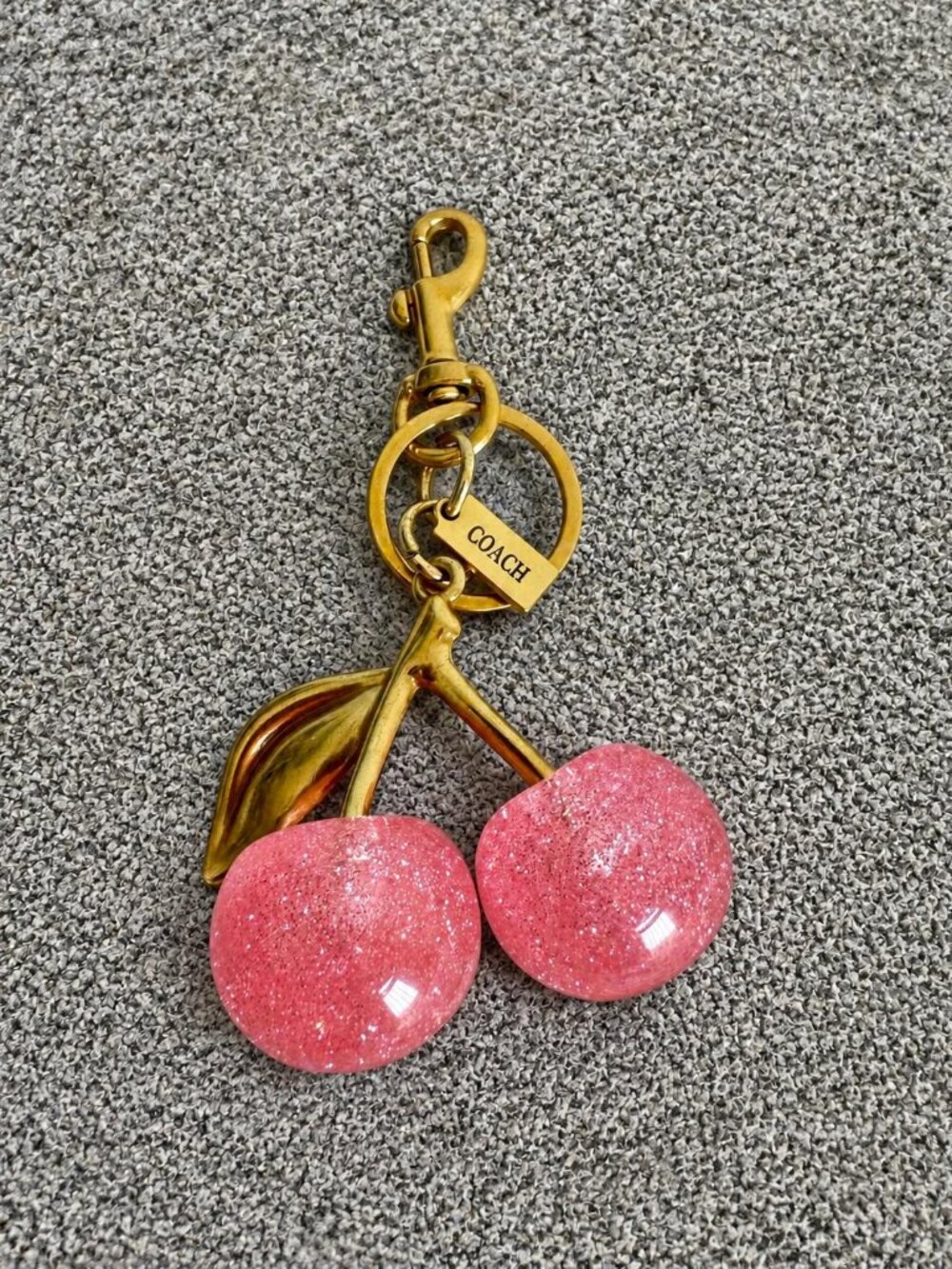 COACH Pink Glitter Resin Cherry Bag Charm Keychain